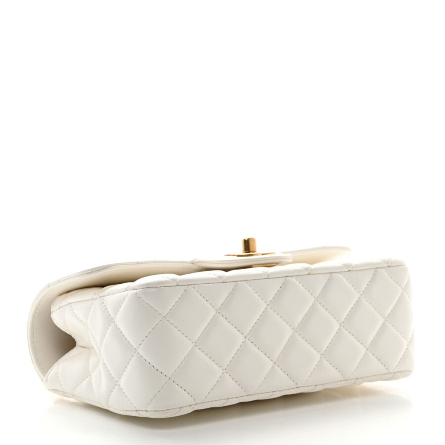 Lambskin Quilted Mini Metal Top Handle Rectangular Flap White - Image 3