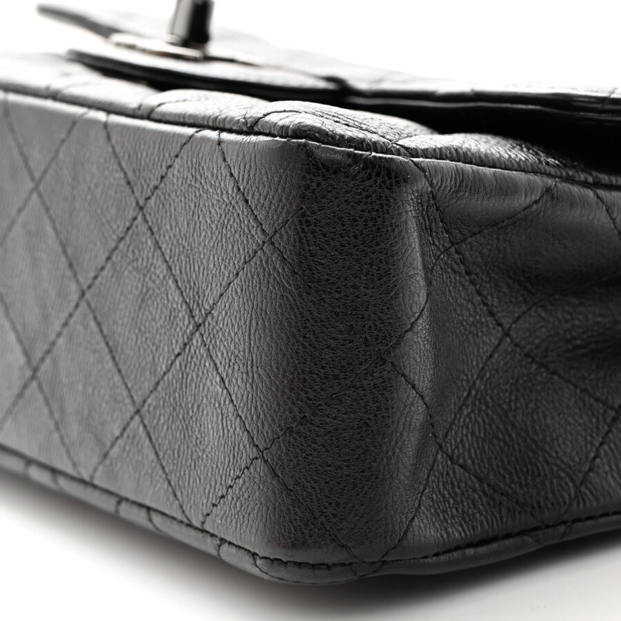 Crumpled Calfskin Quilted Mini Rectangular Flap So Black - Image 8