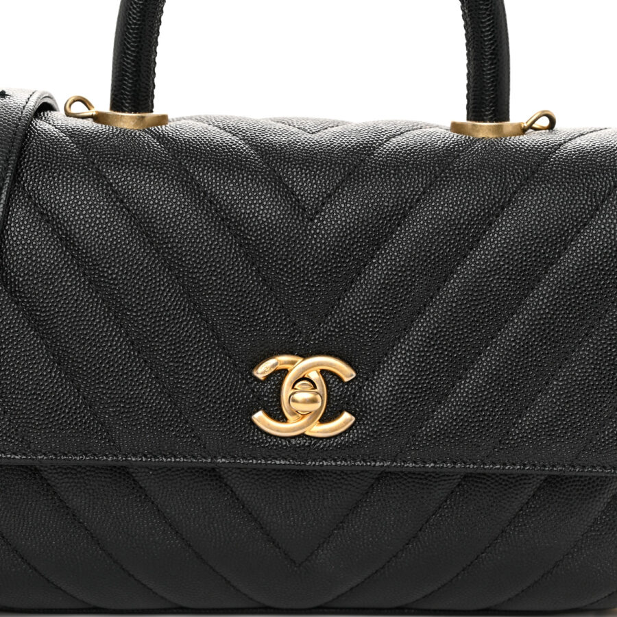 Caviar Chevron Quilted Mini Coco Handle Flap Black - Image 6