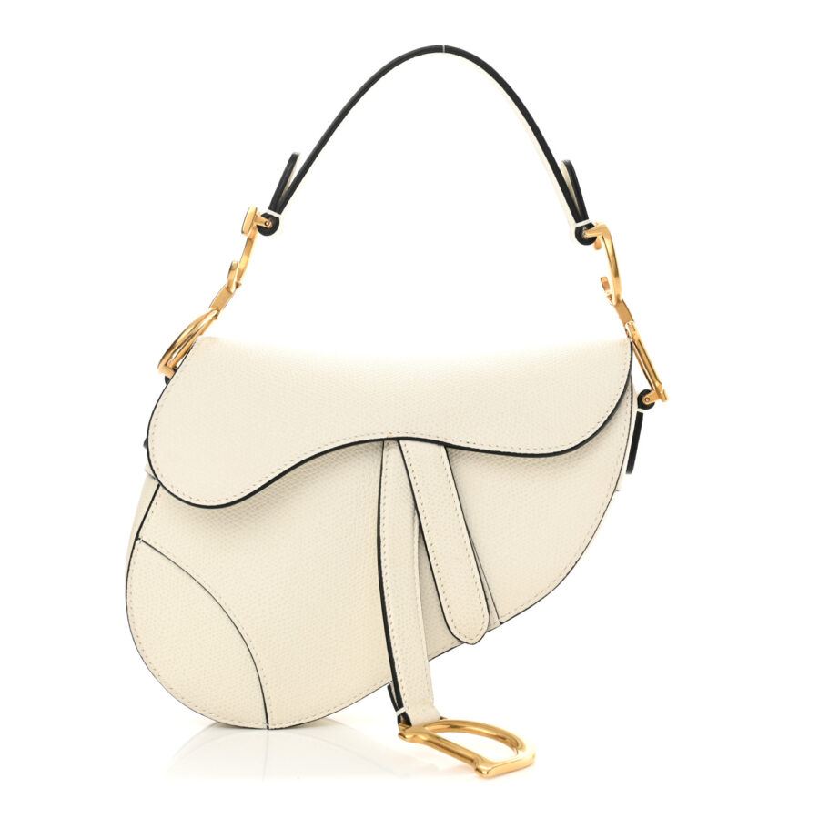 Grained Calfskin Mini Saddle Bag White