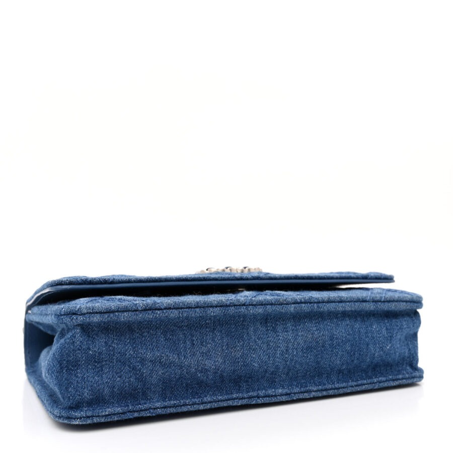 Denim Quilted Chanel 19 Wallet On Chain WOC Blue - Image 3
