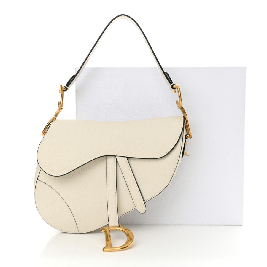 Grained Calfskin Saddle Bag White - Image 9