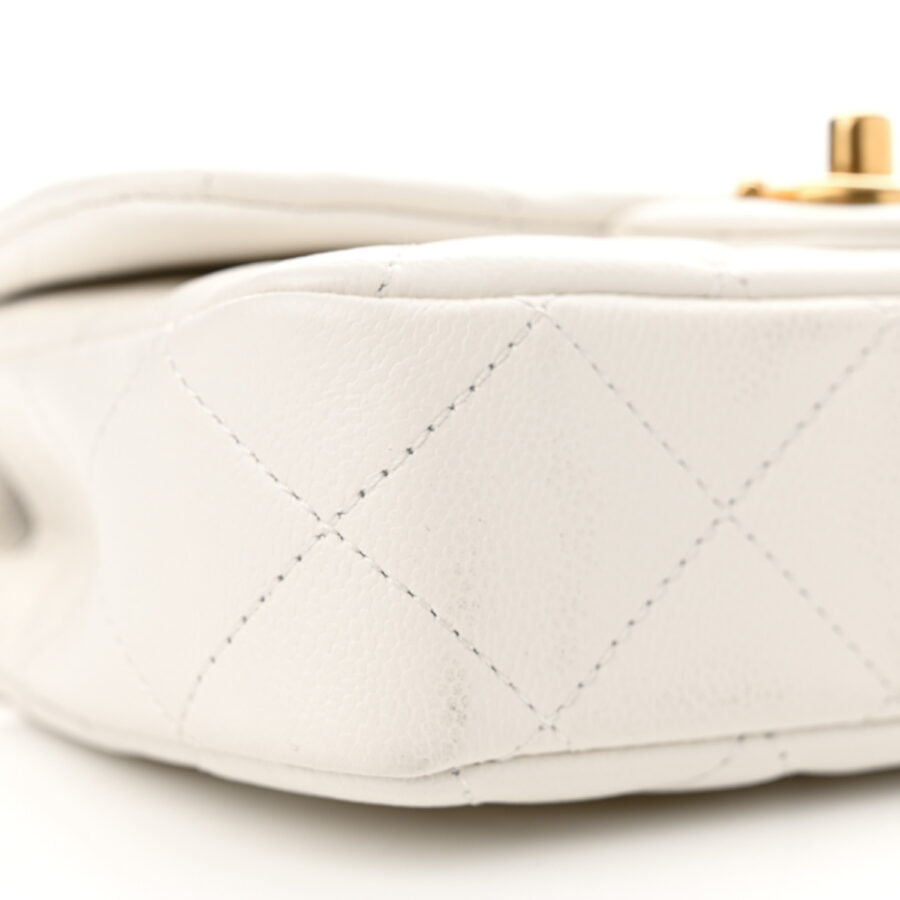 Caviar Quilted Mini Sweetheart Rectangular Flap White - Image 7