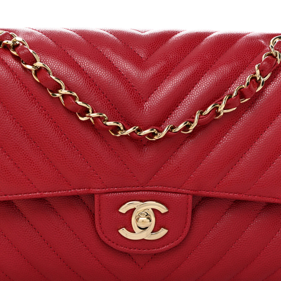 Caviar Chevron Quilted Medium Double Flap Dark Red - Image 6