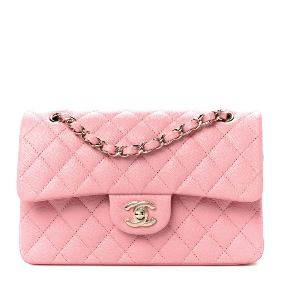 Caviar Quilted Small Double Flap Pink