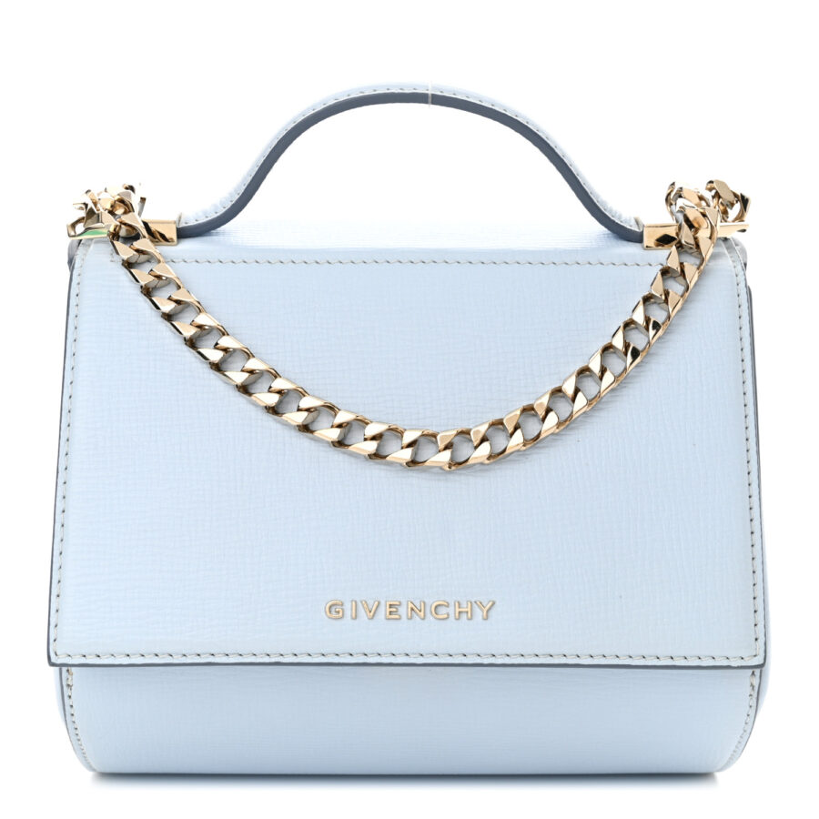 Textured Calfskin Mini Pandora Box Chain Crossbody Bag Pale Blue