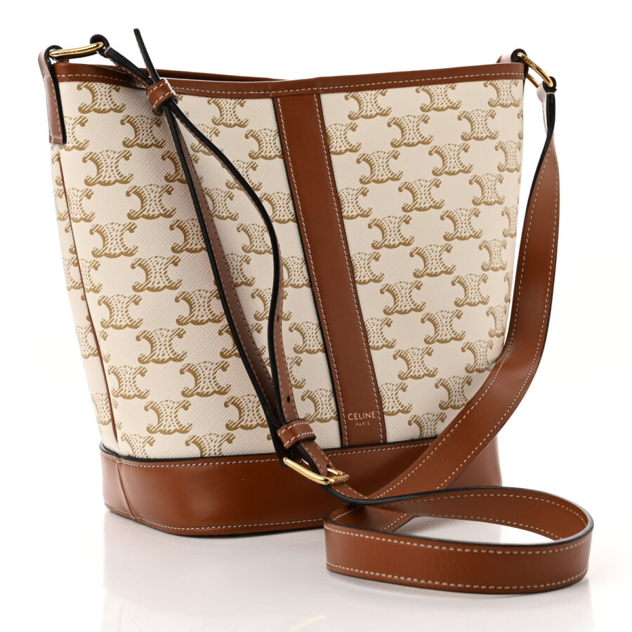 Triomphe Canvas Calfskin Small Bucket Bag White - Image 2