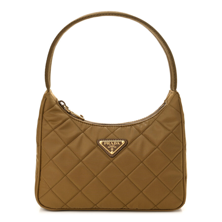 Tessuto Nylon Impuntu Quilted Shoulder Bag Tobacco