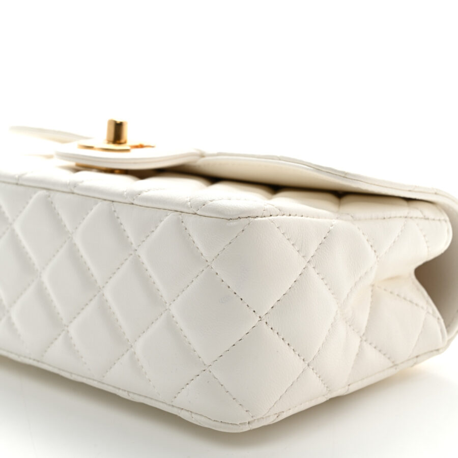 Lambskin Quilted Mini Metal Top Handle Rectangular Flap White - Image 8