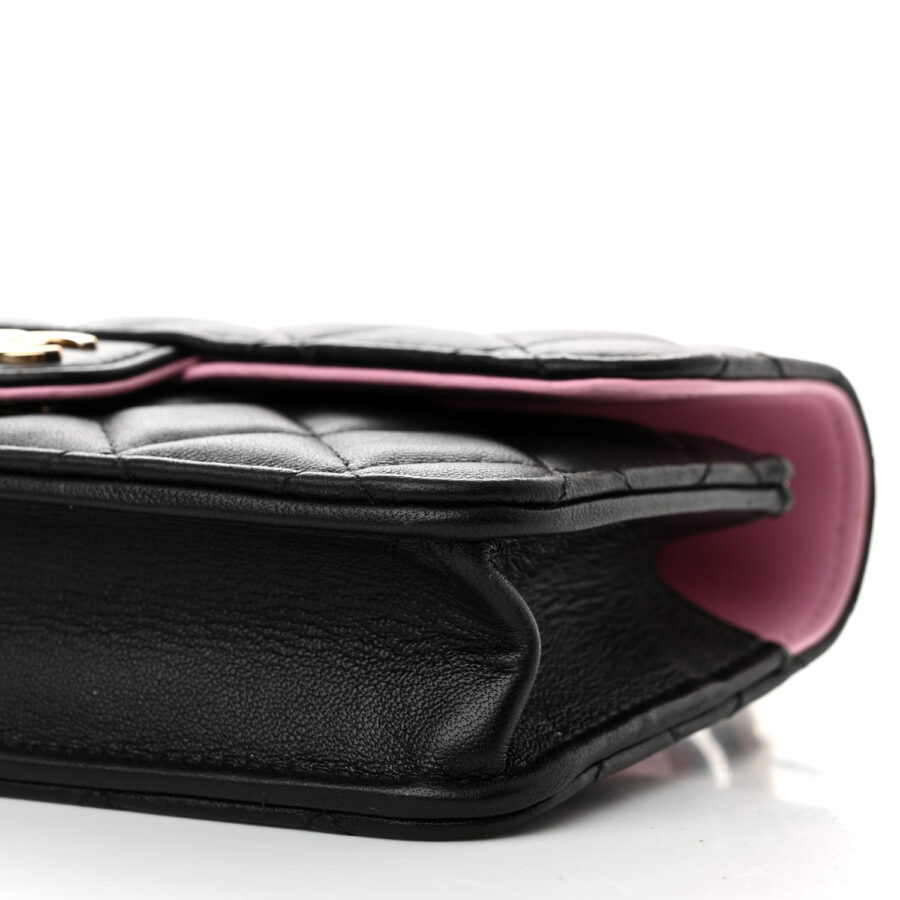 Lambskin Quilted Flap Phone Holder With Chain Black Lilac - Image 3