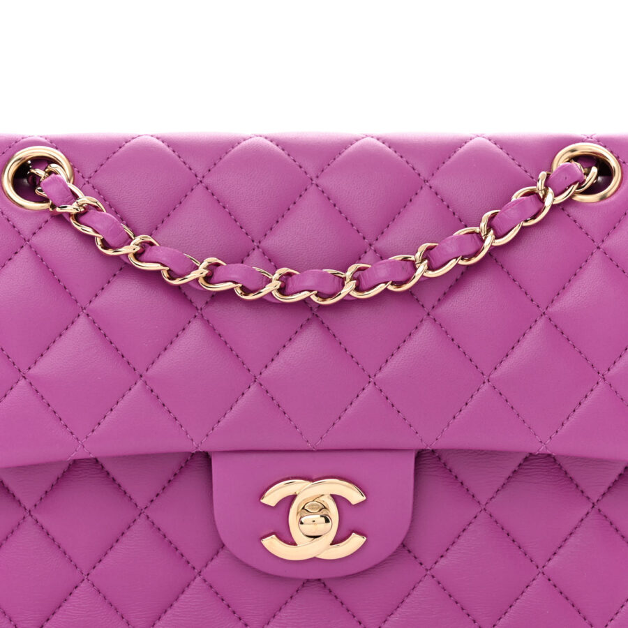 Lambskin Quilted Small Double Flap Purple - Image 6