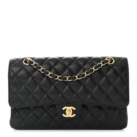 Caviar Quilted Medium Double Flap Black