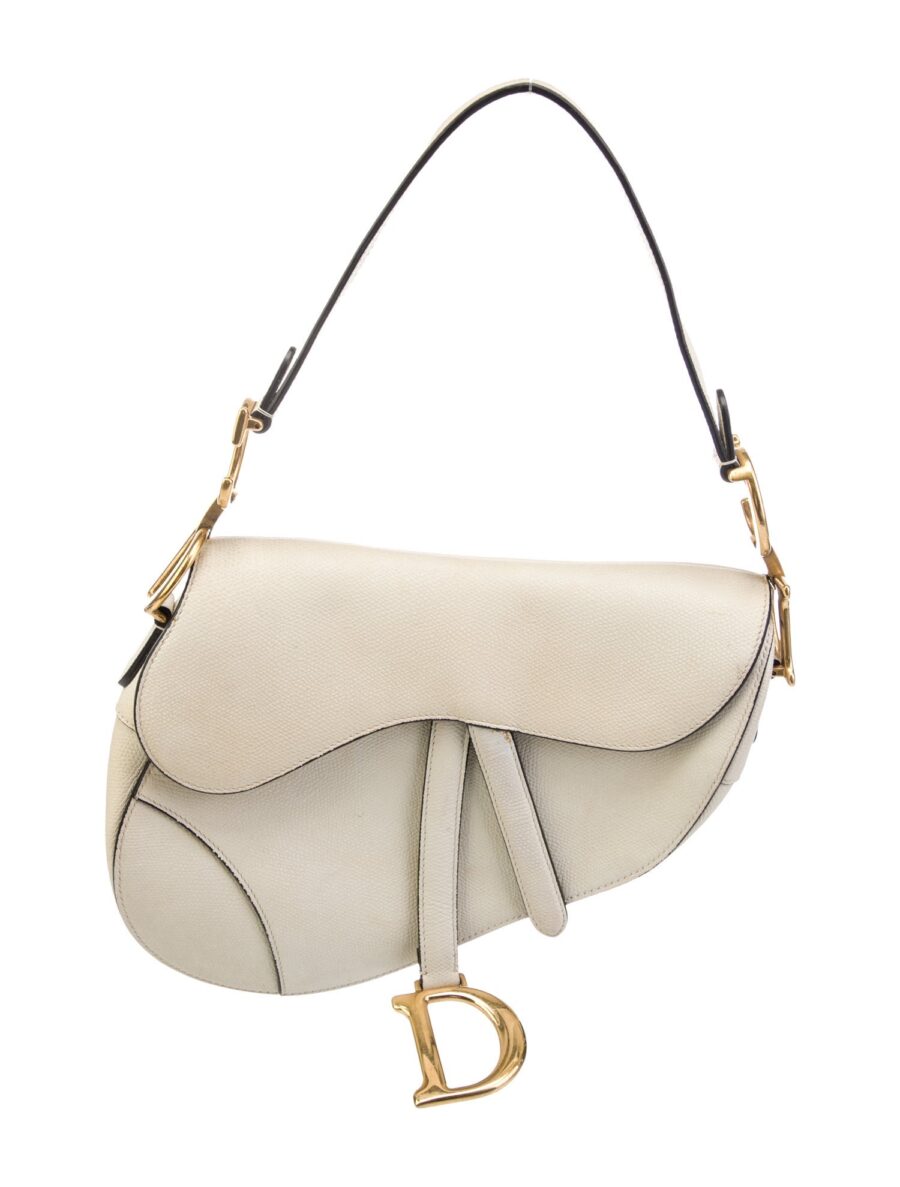 Powder Beige Grained Calfskin Saddle Bag