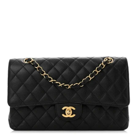 Caviar Quilted Medium Double Flap Black
