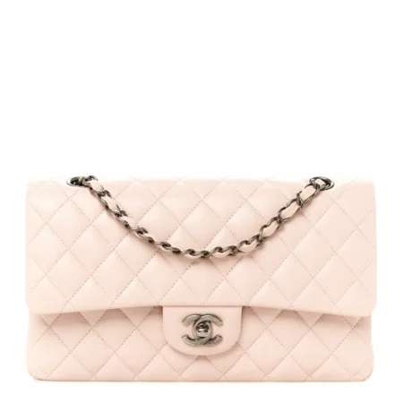 Caviar Quilted Medium Double Flap Light Pink