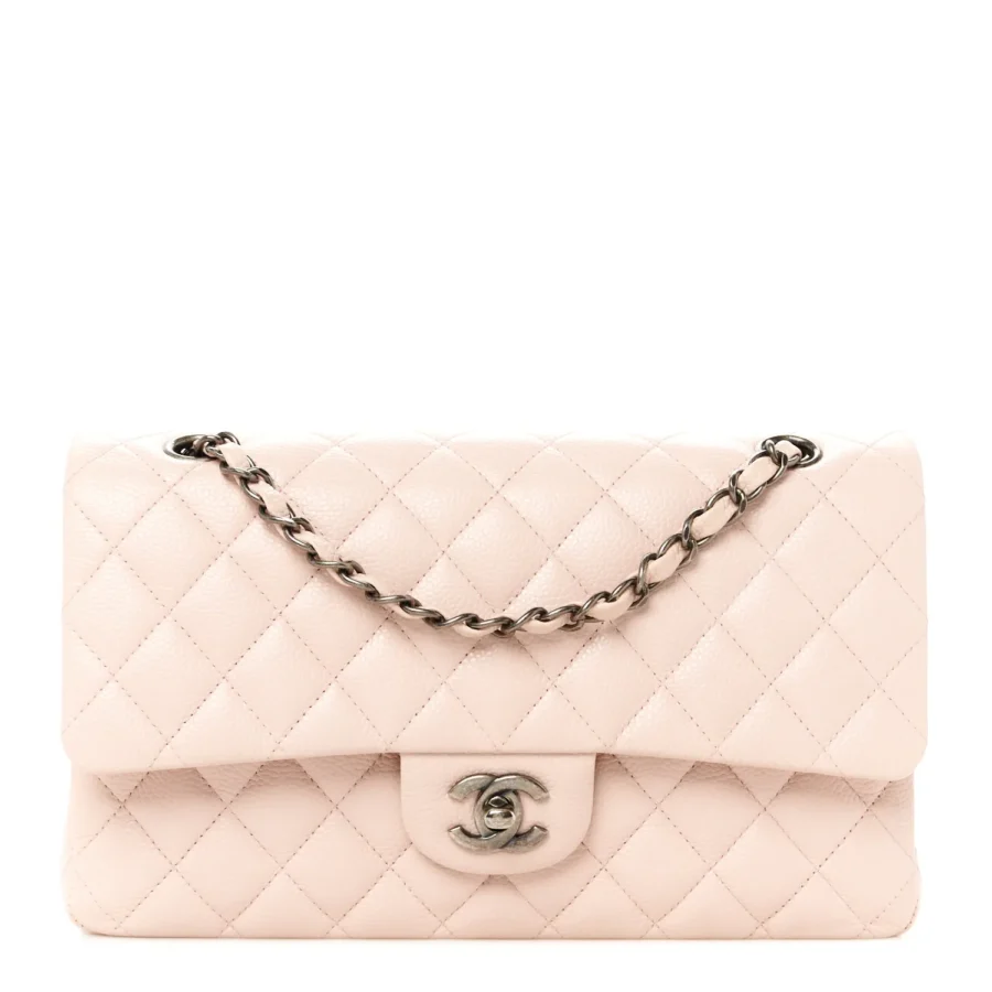 Caviar Quilted Medium Double Flap Light Pink